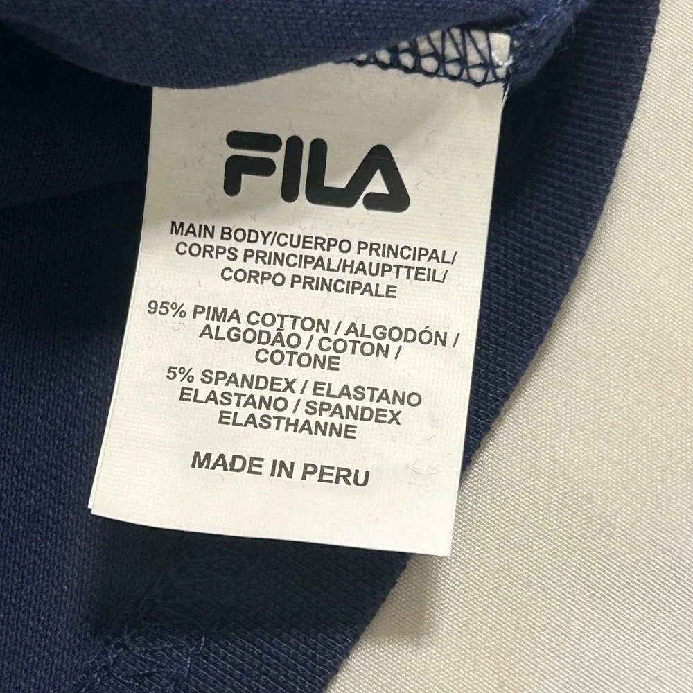 Fila Mens Pima Cotton Blend Polo Shirt Navy Blue Short Sleeve Logo Size L